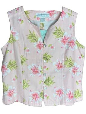 NWT Pineapple Moon Pink Hawaiian Silk Tank Blouse